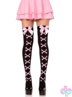 Opaque Cross Bone Thigh Highs Satin Bow Accent