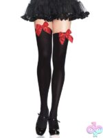 Opaque Thigh Highs Satin Bow Accent