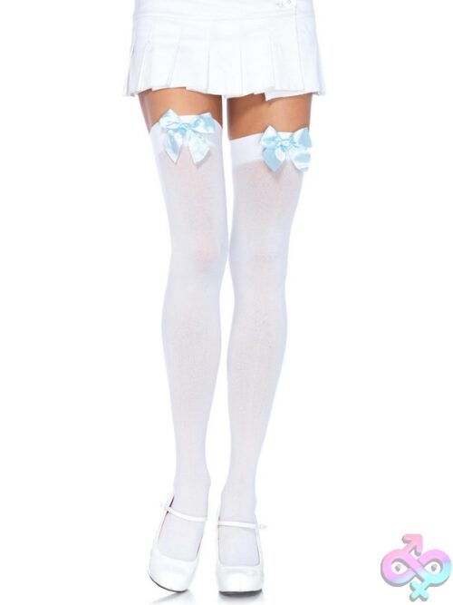 Opaque Thigh Highs Satin Bow Accent