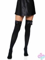 Opaque Thigh Highs Satin Bow Accent