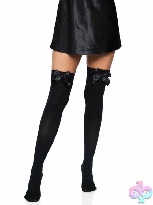 Opaque Thigh Highs Satin Bow Accent