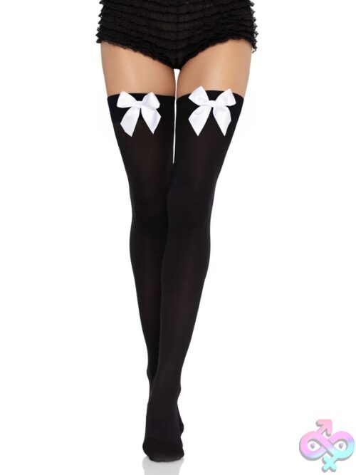 Opaque Thigh Highs Satin Bow Accent