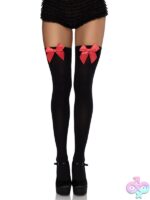 Opaque Thigh Highs Satin Bow Accent