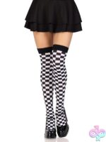 Checkerboard Thigh-Highs by Leg Avenue — bold patterned stockings for boudoir lingerie looks