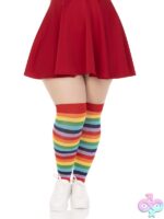 Plus size spandex acrylic striped thigh-highs rainbow design by Leg Avenue