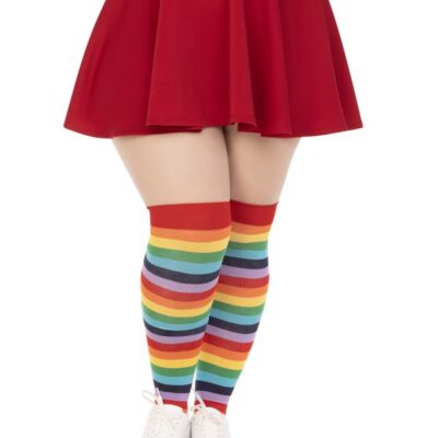 Plus size spandex acrylic striped thigh-highs rainbow design by Leg Avenue