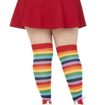 Plus Size Spandex Acrylic Rainbow Striped Thigh Highs