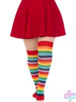 Plus Size Spandex Acrylic Rainbow Striped Thigh Highs