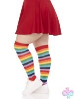 Plus Size Spandex Acrylic Rainbow Striped Thigh Highs