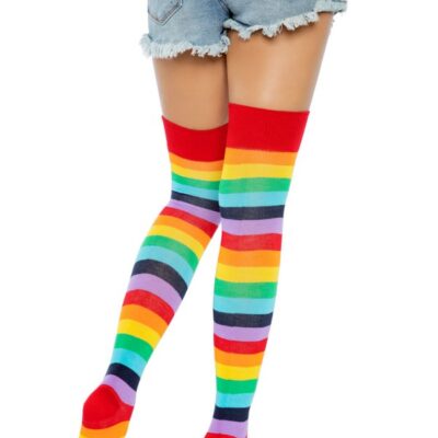 Spandex Acrylic Rainbow Striped Thigh Highs