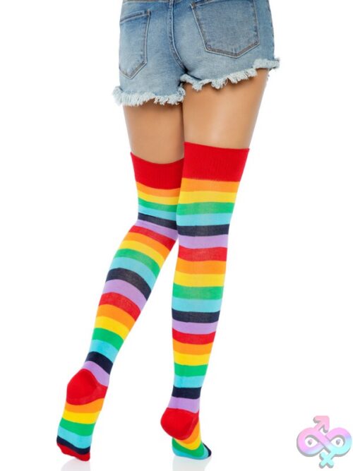 Spandex Acrylic Rainbow Striped Thigh Highs