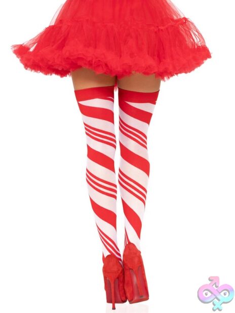 Spandex Sheer Candy Cane Striped Thigh Highs