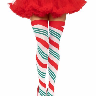 Holiday Ribbon Striped Thigh Highs by Leg Avenue — festive striped knit stockings with ribbon bow detail