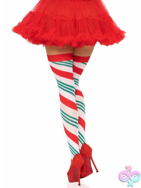 Holiday Ribbon Striped Thigh Highs