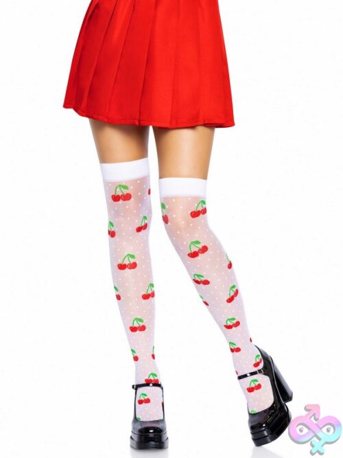 Spandex Sheer Polka Dot Cherry Thigh Highs