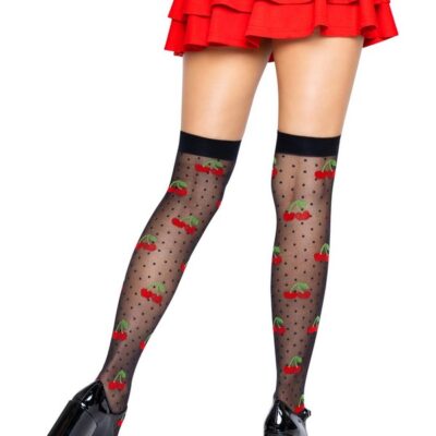 Spandex Sheer Polka Dot Cherry Thigh Highs