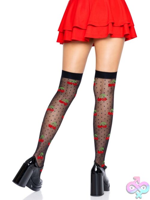 Spandex Sheer Polka Dot Cherry Thigh Highs