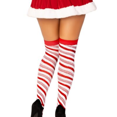 Candy Cane Metallic Striped Over the Knee Socks