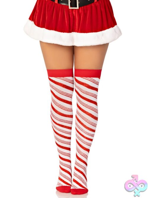 Candy Cane Metallic Striped Over The Knee Socks