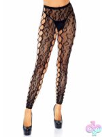 Leopard Lace Footless Crotchless Tights Net Side Panel by Leg Avenue
