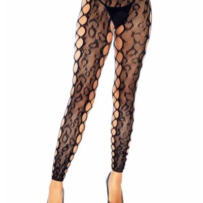 Leopard Lace Footless Crotchless Tights Net Side Panel by Leg Avenue