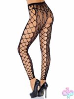 Leopard Lace Footless Crotchless Tights Net Side Panel