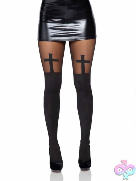 Thigh Accent Spandex Opaque Cross Tights by Leg Avenue