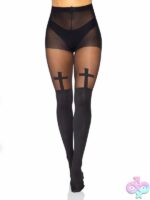 Spandex Opaque Cross Tights Sheer Thigh Accent