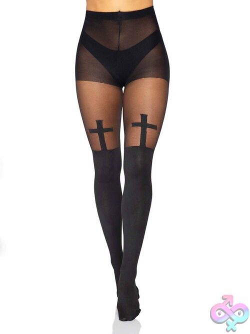 Spandex Opaque Cross Tights Sheer Thigh Accent