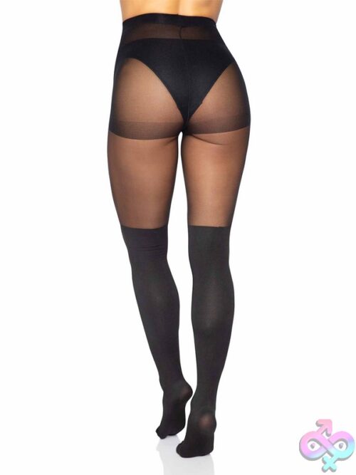 Spandex Opaque Cross Tights Sheer Thigh Accent