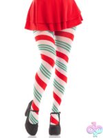 Holiday Ribbon Striped Tights by Leg Avenue — festive hosiery for confident intimate style