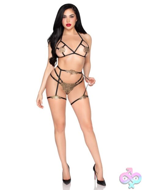 Garter Harness 3-Piece Adjustable Appliqué Bra Top Pearl Strand G-String by Leg Avenue