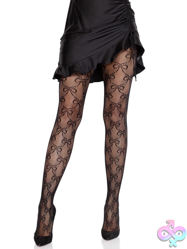 Discreet-Toys-Leg-Avenue-Hosiery-9236_01_001 Bow Net Tights By Leg Avenue — Sheer Bow-Detail Stockings For Lingerie