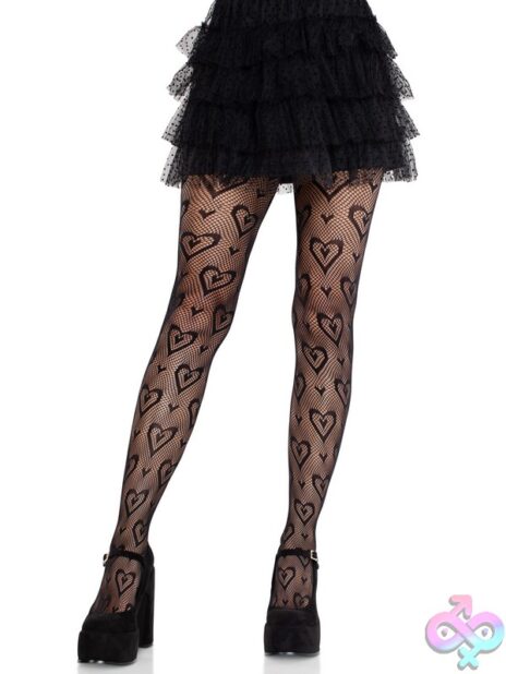 Double Heart Net Tights by Leg Avenue — heart pattern sheer net stockings
