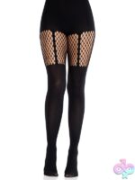 Seamless Opaque Garter Illusion Tights Net Thigh Detail