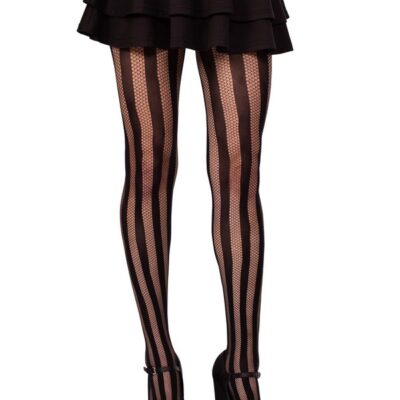 Net and Opaque Striped Tights by Leg Avenue — bold striped hosiery for confident intimate style