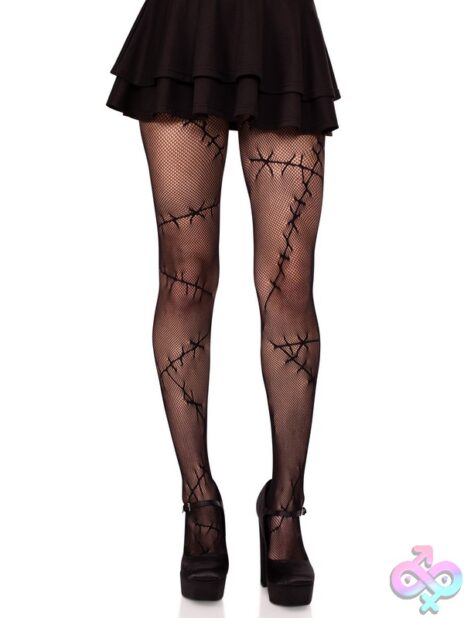 Stitched Up Net Tights by Leg Avenue — bold sheer net stockings for lingerie