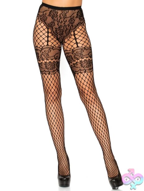Illusion Garter Lace French Cut Industrial Net Tights by Leg Avenue