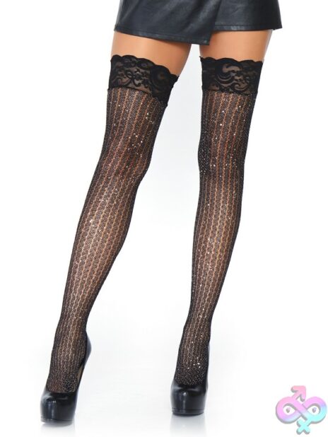 Stay Up Lace Top Lurex Shimmer Cable Net Thigh-Highs by Leg Avenue