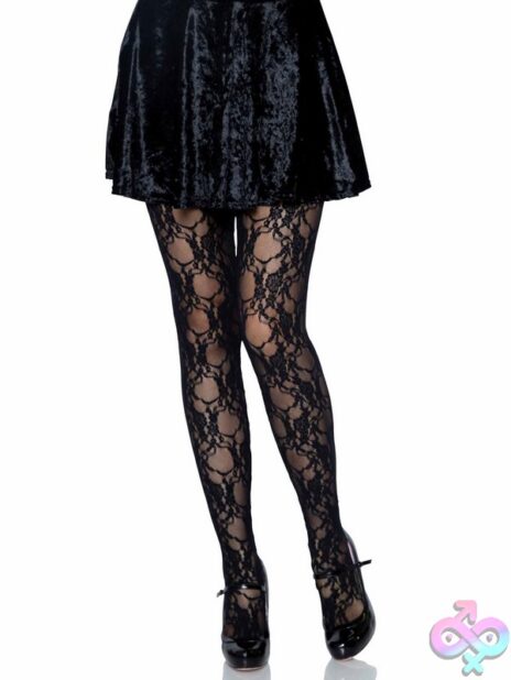 Floral Lace Tights by Leg Avenue — sheer floral pattern hosiery for lingerie styling