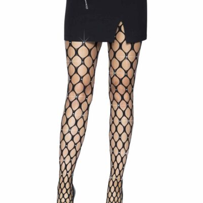 Rhinestone Jumbo Pothole Net Tights by Leg Avenue — bold sparkle fishnet tights