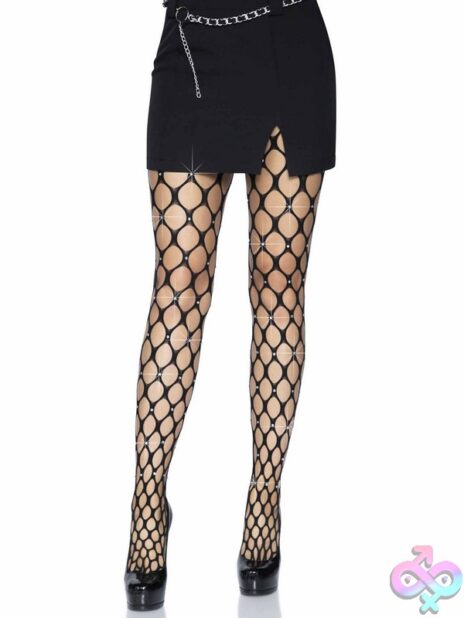 Rhinestone Jumbo Pothole Net Tights by Leg Avenue — bold sparkle fishnet tights