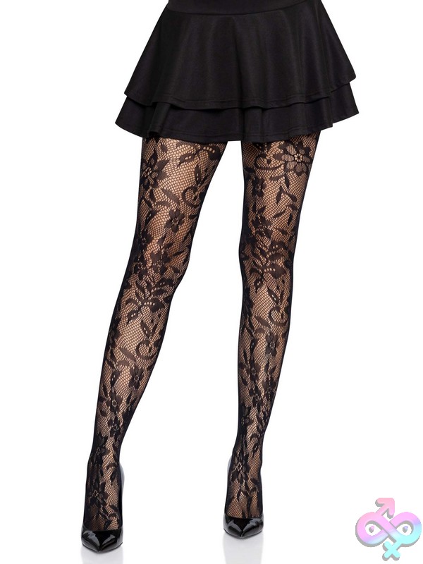Discreet-Toys-Leg-Avenue-Hosiery-9727_01_001 Seamless Chantilly Floral Lace Tights By Leg Avenue — Elegant Sheer Lace Tights