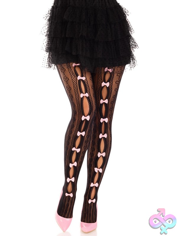 Discreet-Toys-Leg-Avenue-Hosiery-9733_01_001 Bow Detail Sweetheart Striped Net Tights Keyhole By Leg Avenue