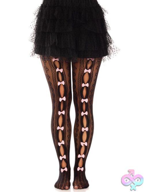 Sweetheart Striped Net Tights Keyhole And Mini Bow Detail