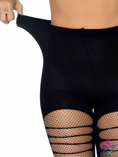 Double Layer Shredded Spandex And Fishnet Tights