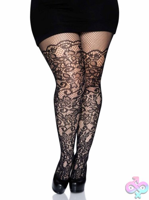 Plus Size Floral Vine Net Tights