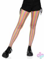 Neon Rainbow Striped Fishnet Tights