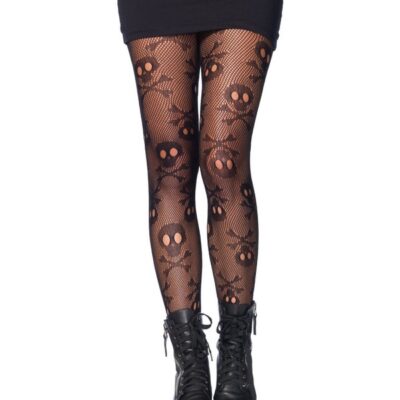Pirate Booty Skull Net Tights by Leg Avenue — skull pattern fishnet lingerie stockings