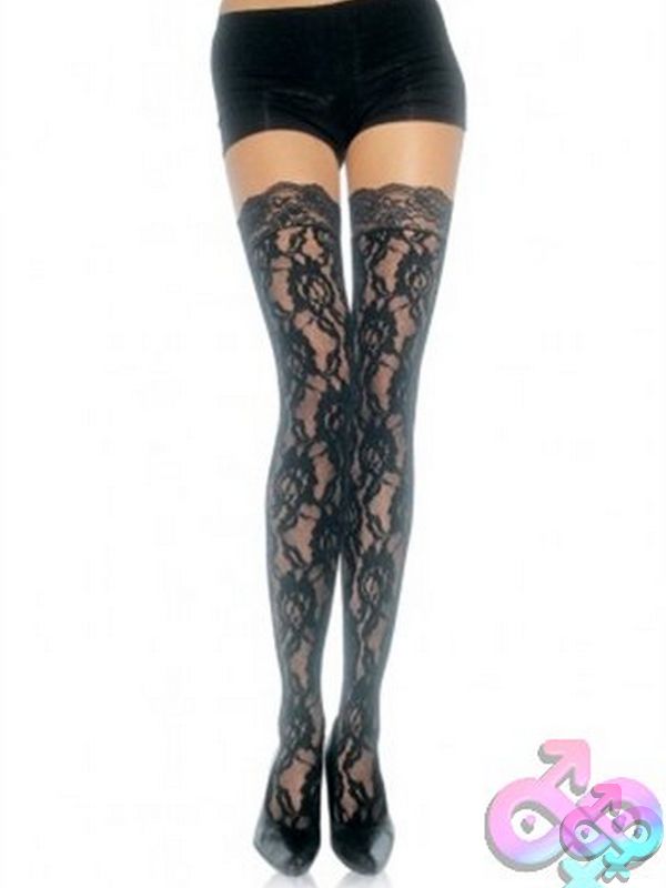 Discreet-Toys-Leg-Avenue-Lace-Top-Lace-Thigh-Highs-One-Size-Black-La-9762Blk Lace Top Lace Thigh Highs - Image 1